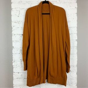 Lululemon Butternut Brown Wrap Knit Cotton Cashmere Open Long Cardigan Sweater 6